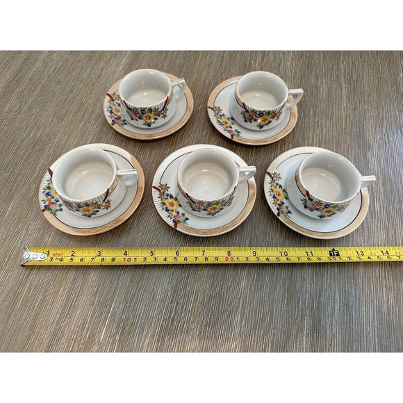 Antique Lusterware Demitasse Set Of 5, Japanese Hand-Painted - Picture 9 of 9
